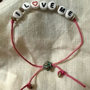 Self-love Pink Cord Beaded Bracelet - "I ❤️ LOVE ME" ~ Handmade by Me📿